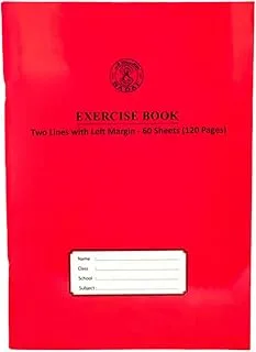 Sadaf 2 Line with Left Margin 120 Pages Exercise Book, A5 Size, Red