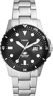 Fossil Men's Blue Quartz Stainless Steel Three-Hand Watch, Color: Silver/Black Taper (Model: FS6032)