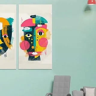 Masked Faces, Canvas wall art painting, Multicolour, Canvas, 2 Pieces, 30 x 60 cm By(BPA®)