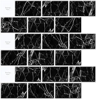 Art3d 10-Sheet Peel and Stick Backsplash, 12 in. x 12 in. Subway Tiles in Black Marble Design