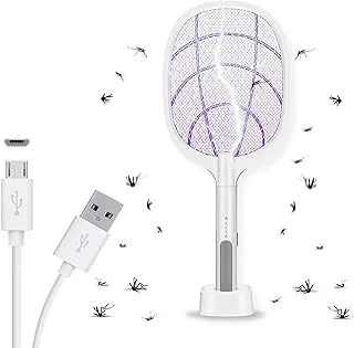 AWH Mosquito Killer Racket, Rechargeable Electric Fly Swatter, Mosquito Killer Racket Bat with UV Light Lamp Racket, Including Charging Base – White