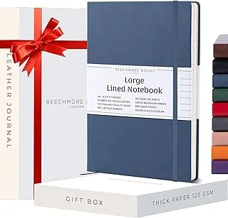 Beechmore Books Ruled Notebook - Premium A4 Journal Hardcover Vegan Leather, Thick 120gsm Cream Paper, Professional Lined Notebook in Gift Box, 21 x 29.7 cm (Symphony Blue)