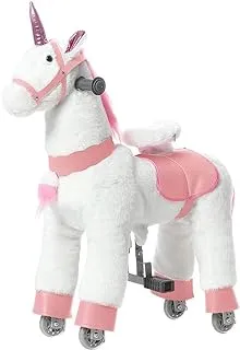 COOLBABY Ride On Horse Rocking Horse for Toddlers,Ride on Toy Plush Walking Pony Mechanical Riding Horse,Unicorn Small Size for Age 3-8（Size:S Pink and White）