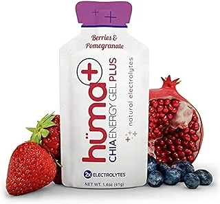 Huma Chia Energy Gel Plus - Berries & Pomegranate - 9 count x 41g - 21gr Carbs, 240mg Sodium, 2x Electrolytes, 100% All Natural, Vegan, Gluten Free, Caffeine Free, No Stomach Problems, Easy Digestion