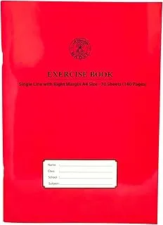 Sadaf Single Line 70 Sheets Exercise Book with Right Margin, A4 Size, Red