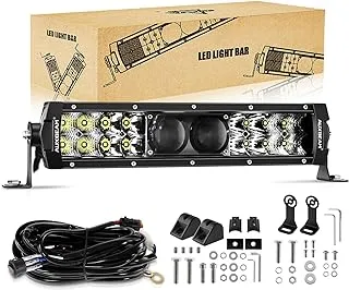 Auxbeam 12 Inch LED Light Bar 64W Waterproof LED Bar Lights Spot Flood Combo Off Road Lights LED Driving Work Lamp 5D PRO Lens with Wiring Harness for Cars Trucks Jeep ATV UTV Boats