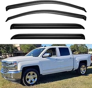 YQAUTEC Window Visors Rain Guards Shield for 2014-2018 Chevy Silverado/GMC Sierra 1500, Window Wind Deflectors Vent Shades for 2015-2019 Silverado/Sierra 2500HD 3500HD Crew Cab, YD-T2-0125-P