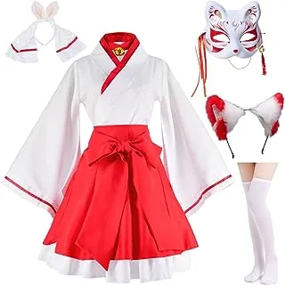 Elibelle Japanese anime red and white kimono fox cosplay costume with socks