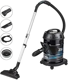 Beko Drum Vacuum Cleaner VCC70322, 21L Dust Capacity, 2400 Watts Power, Carpet + Hard Floor Nozzle, High Efficiency Filter, Blower Function, 5m Cable - Black