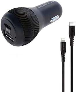 Powerology Dual Port 30W Fast Charging Car Charger + 18W Power Delivery with 0.9m/3ft MFi USB-C to iPhone PD Cable