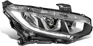 DNA Motoring OEM-HL-0065-R Factory Style Projector Right Side Headlight Lamp Assembly For 16-20 Honda Civic, Chrome