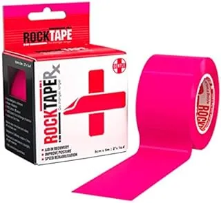 شريط علم الحركة RockTape Rx، شريط مطاطي ولاصق، لتعافي العضلات، وردي، 5 سم × 5 م/2 بوصة × 16.4 بوصة