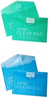 Maxi Fool Scap Clear Bag With Name Card Green + FOOL SCAP CLEAR BAG WITH NAME CARD BLUE