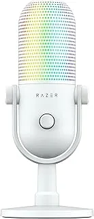 ميكروفون Razer Seiren V3 Chroma RGB USB: إضاءة تفاعلية للبث والألعاب - مستشعر النقر لكتم الصوت - ميكروفون مكثف - محدد الكسب الرقمي وممتص الصدمات - الكمبيوتر الشخصي، Discord، OBS Studio، XSplit - أبيض
