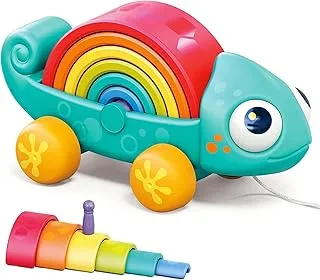 Baybee Chameleon Wooden Pull Push Along Toy Wood Rainbow Montessori Toys and Stacking Wooden Toys, Learning Educational Developmental Motor Skills Pull Push Toys for Toddler 2+ Year Old