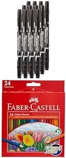 Faber-Castell Double Sided Permanent Marker Box Of 12Pc Black + COLOUR PENCILS 24 COLOUR