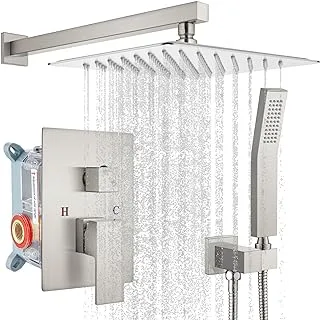 gotonovo 12 Inch Rain Shower System Brushed Nickel Luxury High Pressure Shower Head Bathroom Shower Faucet Set Hand Held Spray Rough-in Valve and Shower Trim Included