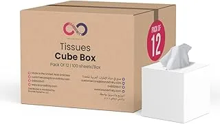 BRANDSFINITY 2 Ply Facial Tissue - Pack of 12 Cube Boxes of 100 Sheets - Contains 1200 Premium Quality Soft and Absorbent Tissues