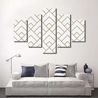 Squares Arrangement, Canvas Wall Art, Gold, Canvas, 5 Pieces, 2X30X60-2X30X80-30X100 Cm By(BPA®)