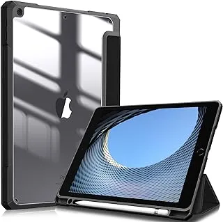 Fintie Hybrid Slim Case for iPad 9th / 8th / 7th Generation (2021/2020 / 2019) 10.2 Inch - [Built-in Pencil Holder] Shockproof Cover with Clear Transparent Back Shell, Auto Sleep Wake, Black