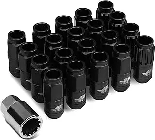 J2 Engineering 7075 Aluminum Black M12 x 1.5 16Pcs L: 50mm Open End Lug Nut w/4Pcs Lock+Key