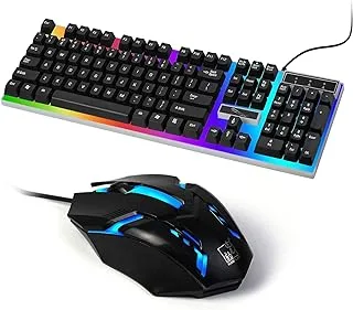SKY-TOUCH G21 Computer Gaming Keyboard and Mouse Combo :Keyboard with Flexible Polychromatic LED Lights Mechanical Feel Wired USB Working Keyboard Mouse Set for Windows Computer(Black)
