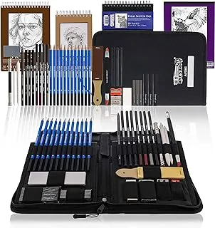 مجموعة فنون الرسم والرسم المكونة من 44 قطعة من US Art Supply مع 4 لوحات رسم (242 ورقة ورقية) - مجموعة فنانين محترفين، جرافيت، فحم، أقلام رصاص وعصي باستيل، ممحاة - حقيبة حمل منبثقة، طالب