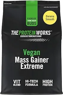 Protein Works - Vegan Mass Gainer Extreme | High Calorie Protein Powder | Weight Gainer | Vitamins & Minerals | Banana Smooth | 1 kg