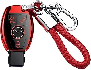 Tukellen for Mercedes Benz Keychains with Key Fob Cover Special Soft TPU Key Case Cover Protector Compatible with Mercedes Benz C E G S M GL CLS CLK G Class Keyless Smart Key Fob-Red