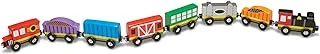 Melissa & Doug Wooden Train Cars (8 pcs) - Magnetic Train, Wooden Train Toys, Train Sets For Toddlers And Kids Ages 3+