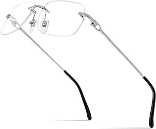 HEPIDEM Vintage Style Rimless Rectangular Metal Eyeglasses for Men,New Frameless Square Optical Glasses Frame