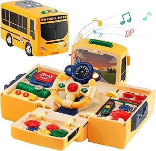 Joyibay Car Toy Bus for Toddlers - Simulation Steering Wheel School Bus Toys for Kids Educational Bus Driving Toy Musical Bus Transport Play Vehicles for Birthday and Easter Gift