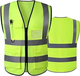 Reflective Vest Working Clothes High Visibility Day Night Warning Safety Vest Traffic Construction Safety Clothing Class 2 Safety Vests ANSI with 5 Pockets Zipper