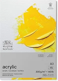 وسادة أكريليك Winsor & Newton - 300gsm 15 ورقة بهيكل قماشي A3 (297 × 420 مم)، خالية من الأحماض، بدون مواد تفتيح بصرية، مقاومة للعمر لطلاء الأكريليك والوسائط، أبيض