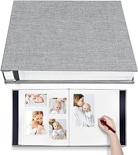 Photo Album Self Adhesive 3x5 4x6 5x7 6x8 8x10 8.5x11 11x10.6 Magnetic Scrapbook Length 11x10.6 Inch 40 Pages Linen Cover DIY Photo Album with A Metallic Pen and DIY Accessories(Gray)