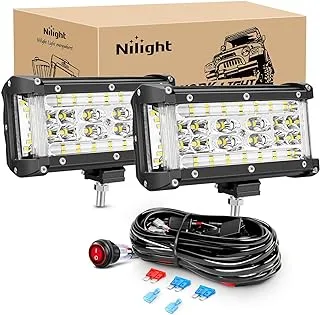 Nilight Side Shooter LED Light Bar 2PCS 5.5 بوصة رباعي الصف أضواء الفيضانات كومبو مع طقم تسخير الأسلاك لضوء الضباب القيادة الخفيفة ضوء العمل على شاحنة SUV ATV UTV، ضمان لمدة عامين