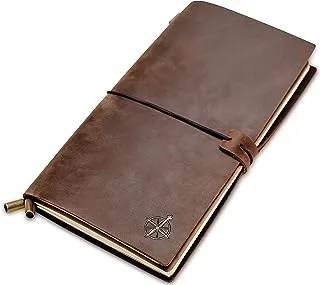 Wanderings (22cm x 11cm, Blank Inserts) - Refillable Leather Notebook by - Classic Vintage Style. Perfect for Writing, Sketching, Gifts, Fountain Pen Users, Diary, or Journal