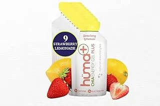 Huma Chia Energy Gel Plus - Strawberry Lemonade - 9 count x 44g - 21gr Carbs, 245mg Sodium, 1x Caffeine (25mg), 2x Electrolytes, 100% All Natural, Vegan, Gluten Free, No Stomach Problems,