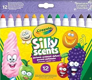 Crayola - Silly Scents Broad Line Scented Markers | 12-Pack with Matching Scents and Colors - Fragrant Art Tools for Kids' Creativity - Washable Ink | Non-Toxic - Ideal for Ages 3+