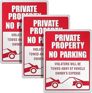 BPA® 3 Pieces No Parking Sign Private Property Sign Violators Will Be Towed Sign Aluminum Sign Rust Free Weatherproof Indoor and Outdoor Use, 10 x 14 Inches