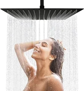 AWARA 12 Inch Rain Shower Head, Square Ultra Thin 304 Stainless Steel High Pressure Shower Head, Black Large Size Rainfall Shower Head, Full Body Coverage Modern Waterfall Shower Head