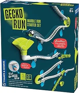 مجموعة Gecko Run Marble Run Starter من Thames & Kosmos - لعبة تشغيل رخامية عمودية مكونة من 63 قطعة مع مسارات مرنة | إعداد سريع بدون فوضى مع وسادات نانو لاصقة خالية من البقايا لساعات من اللعب الإبداعي