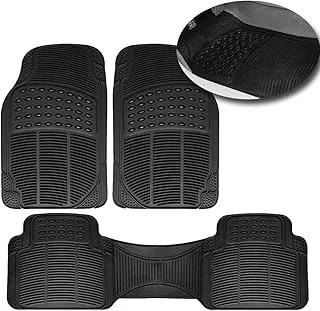 VaygWay Universal 3 Piece Heavy Duty Front and Rear Black Rubber Floor Mats - Premium Quality Trimmable Universal Fit All Weather Protection Floor Mats for Car Van SUV Truck