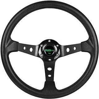 RASTP Universal Racing Steering Wheel,Drifting Deep Dish Steering Wheel 13.8”/350mm 6 Bolts Grip Vinyl Leather & Aluminum with Horn Button for Car -Black