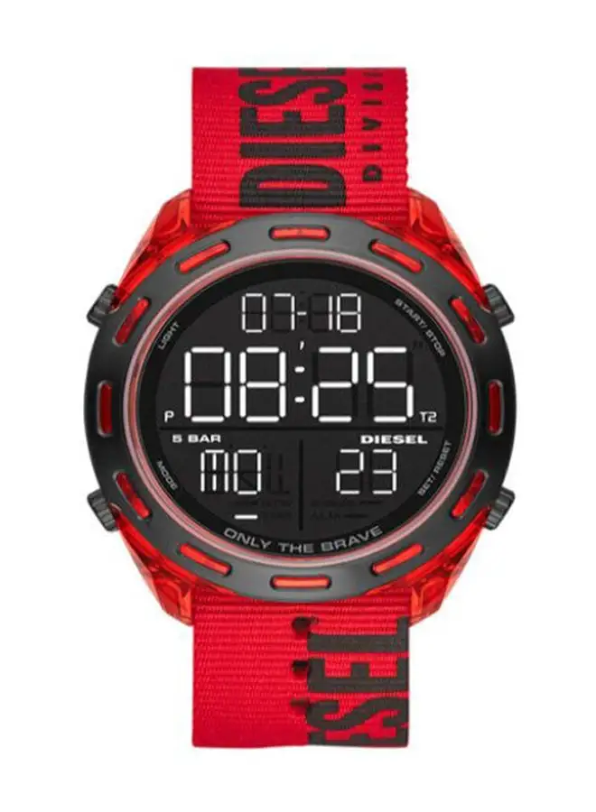 DIESEL Men's Crusher Round Shape Fabric Digital Wrist Watch 46 mm - Red - DZ1916