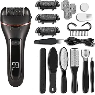 AMERTEER Electric Callus Remover For Feet, 16 in 1 Foot Care Kit Rechargeable Foot File, 2 Speed Foot Scrubber Pedicure Kit For Cracked Dead Skin & Hard Skin Remover With 3 Roller Heads Pedicure Tools