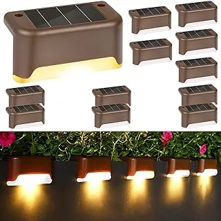 AMERTEER Solar Deck Lights, 12 Pack LED Waterproof Outdoor Stair Lights Solar Powered Step & Fence Lights for Railing, Patio, Yard, Post, Driveway, and Stairs