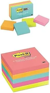 Post-it ملاحظات لاصقة فائقة 2 × 2 في 90 ورقة/وسادة 8 وسادات/عبوة + ملاحظات ألوان نيون 3 × 3 في 100 ورقة/وسادة 5 وسادات/عبوة