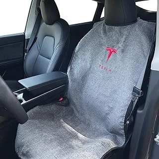 Piora Premium Compatible with Tesla Model S/X / 3 / Y Seat Cover - Towel Seat Cover No Strap (Front, Gray)