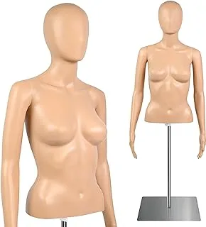 Female Mannequin Torso, Adjustable Height and Detachable Arms Dress Form Display with Metal Stand, Skin Tone, for Sweaters, T-Shirts, Jackets, Dresses, Blouses, Tops